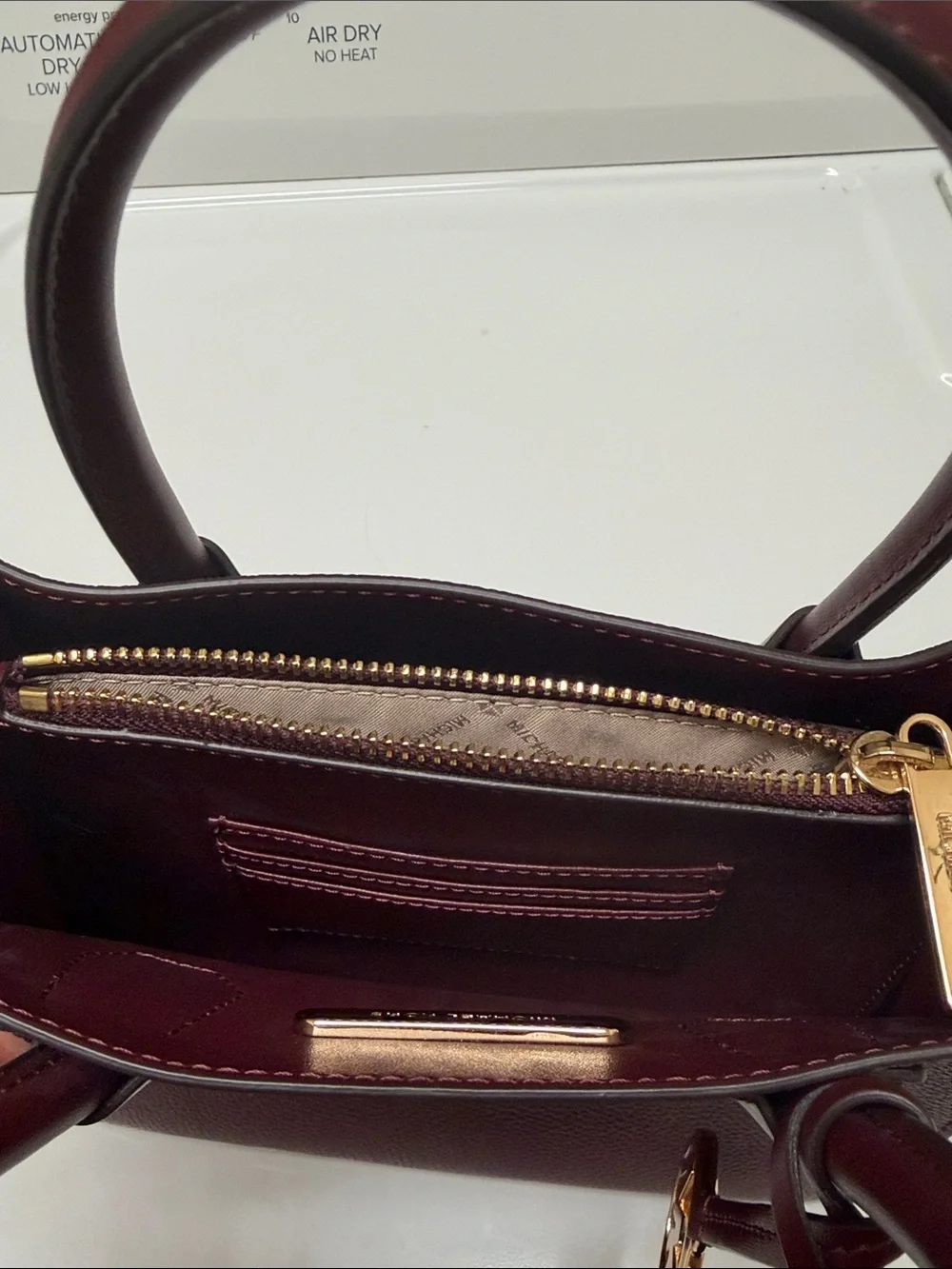 Michael Kors Burgundy Leather Satchel with Gold Accent